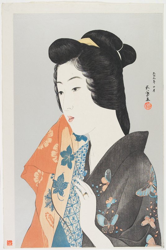 Woman Holding a Hand Towel, Hashiguchi Goyō, early 1950s