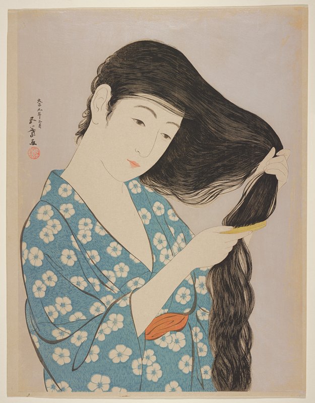 Woman Combing Her Hair, Hashiguchi Goyō, March 1920