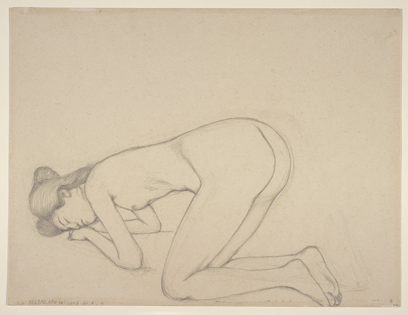Two studies of a downward crouching nude (recto and verso), Hashiguchi Goyō, early 20th century