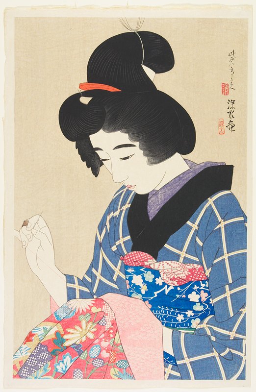 Sewing on a Collar, Itō Shinsui, 1929