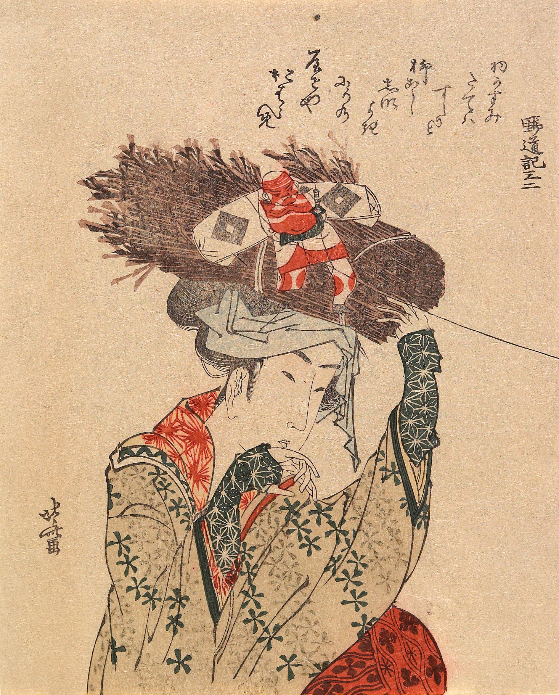 Woman of Ōhara with Firewood Bundle and Kite, After Katsushika