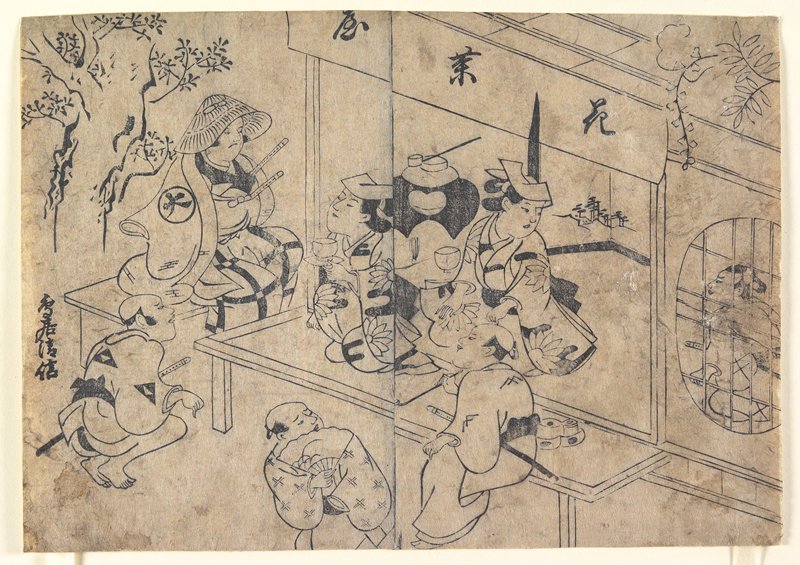 Guests and Waitresses at a Teahouse, Torii Kiyonobu, early 18th century