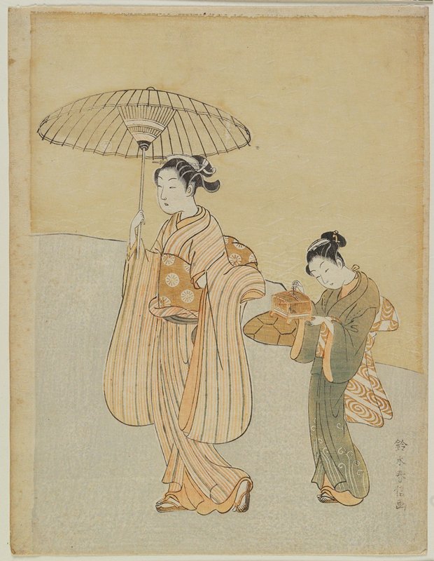 Beauty with Attendant Carrying an Insect Cage, Suzuki Harunobu, 1760s