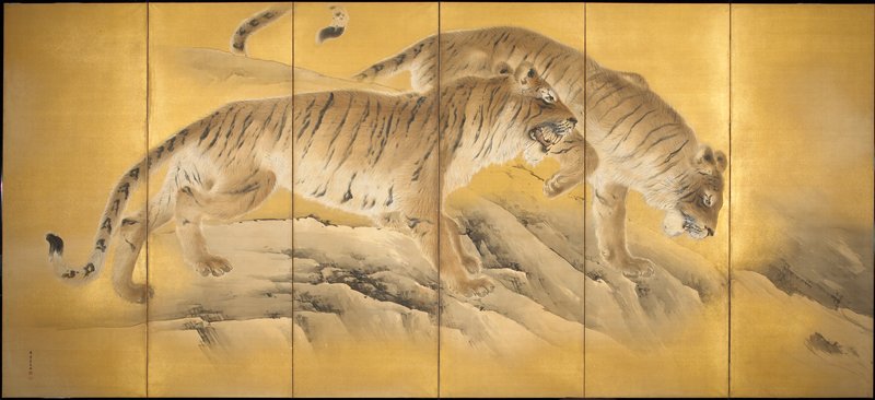 Tigers by Mountain Streams [left of a pair], Kishi Chikudō, c. 1892–1895