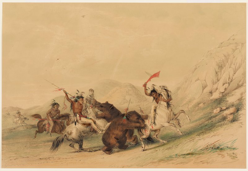 Attacking the Grizzly Bear, George Catlin, 1844