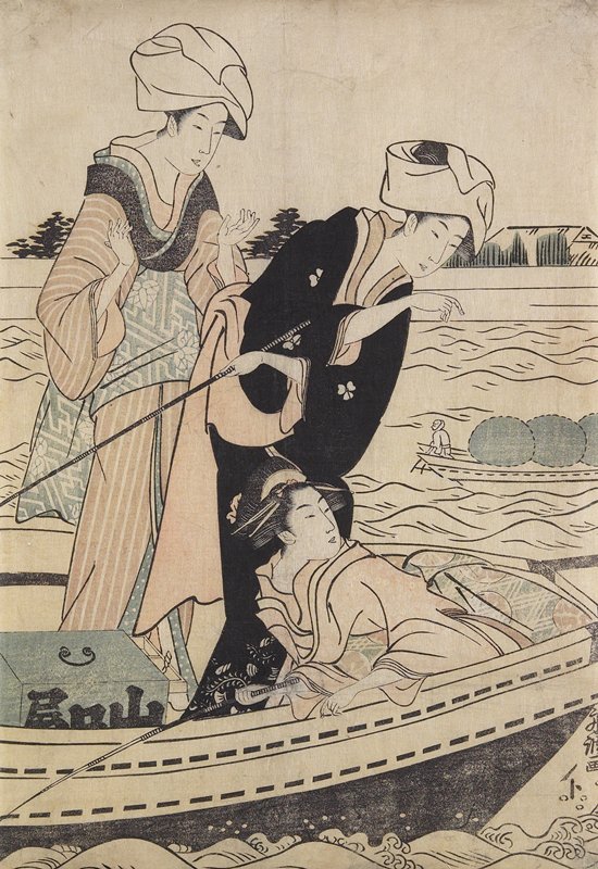 Three Women Fishing in a Boat, Tamagawa Shūchō, c. 1790–1803