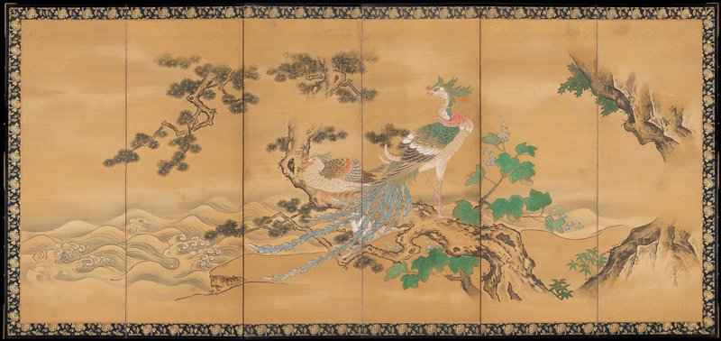 Phoenixes and Paulownia [right of a pair], Kano Tanshin, early 18th century