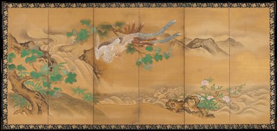 Phoenixes and Paulownia [left of a pair], Kano Tanshin, early 18th century