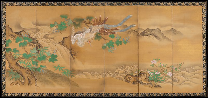 Phoenixes and Paulownia [left of a pair], Kano Tanshin, early 18th century