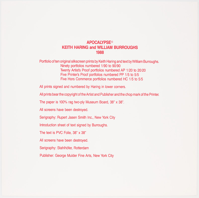Apocalypse: Colophon, Keith Haring, 1988