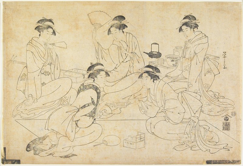 Keyblock impression for Five Beauties, Hosoda Eishi, 1787–96