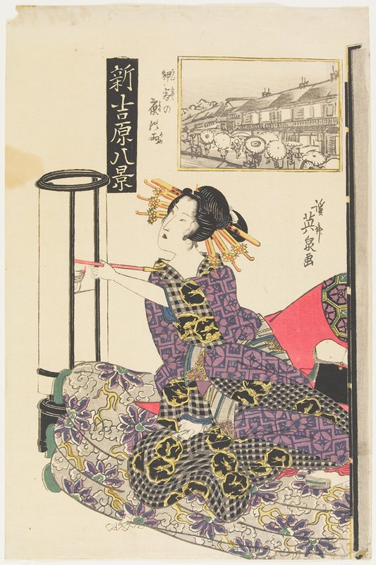 Night Rain with a Regular Customer, Eisen 英泉, c. 1821–22