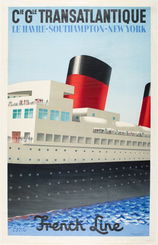 Cie Gle Transatlantique, Le Havre, Southampton, New York, French Line, Paul Colin, 1949