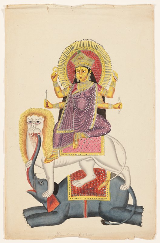 Durga Seated on Lion and Elephant, 19th century