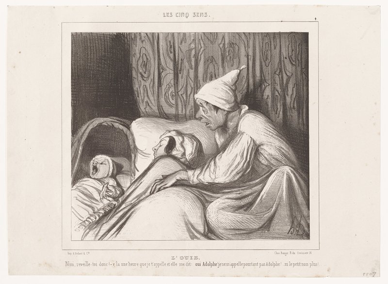 L'Ouie.  Nini, reveille-toi donc! .... (Les Cinq Sens), from La Caricature