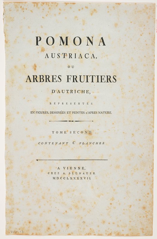 Title Page from Pomona Austriaca, / ou/ Arbres Fruittiers/ D'Austriche, Johann Kraft, 1787–96