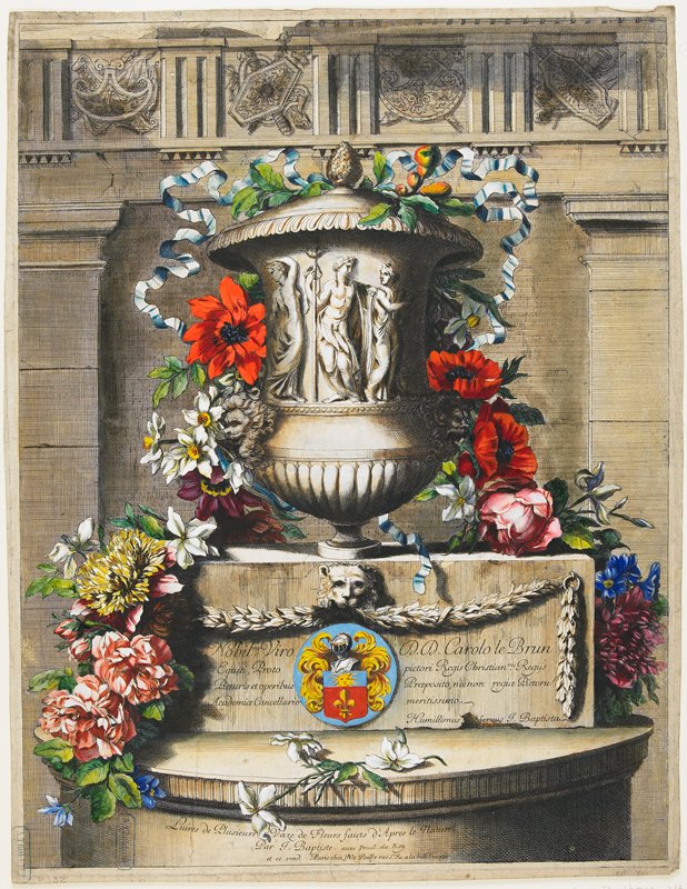 Title Page. Dedicated to LeBrun, from Livres De Toutes Sortes De Fleurs d'aspres Nature, Jean-Baptiste Monnoyer, c. 1660