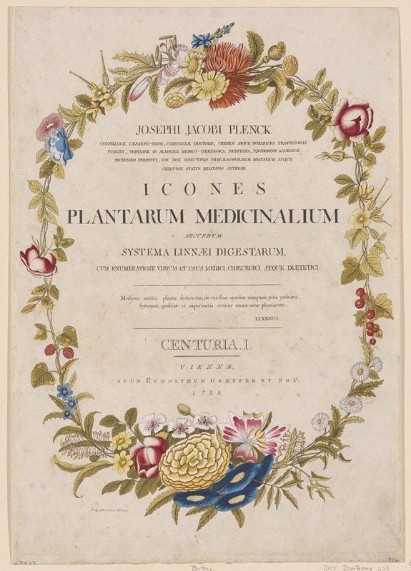 Title Page from Icones Plantarum Medicinalium, Joseph Jakob Plenck, 1788