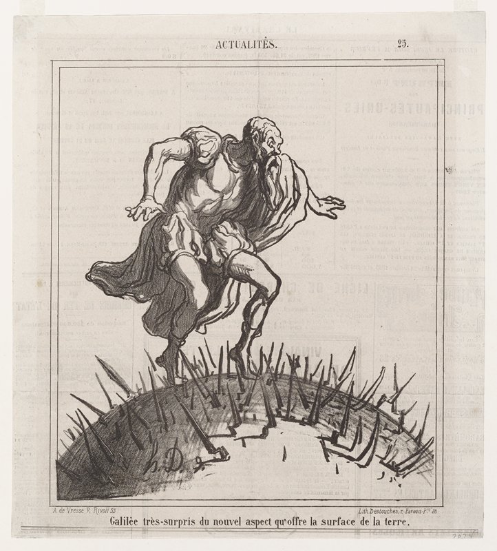 Galilée très-surpris du nouvel aspect qu'offre la surface de la terre (Actualités), from Le Charivari