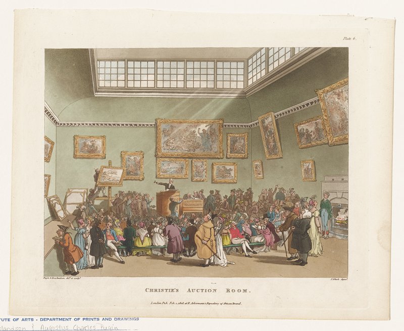 Christie's Auction Room, from The Microcosm of London, Augustus Charles Pugin, 1808