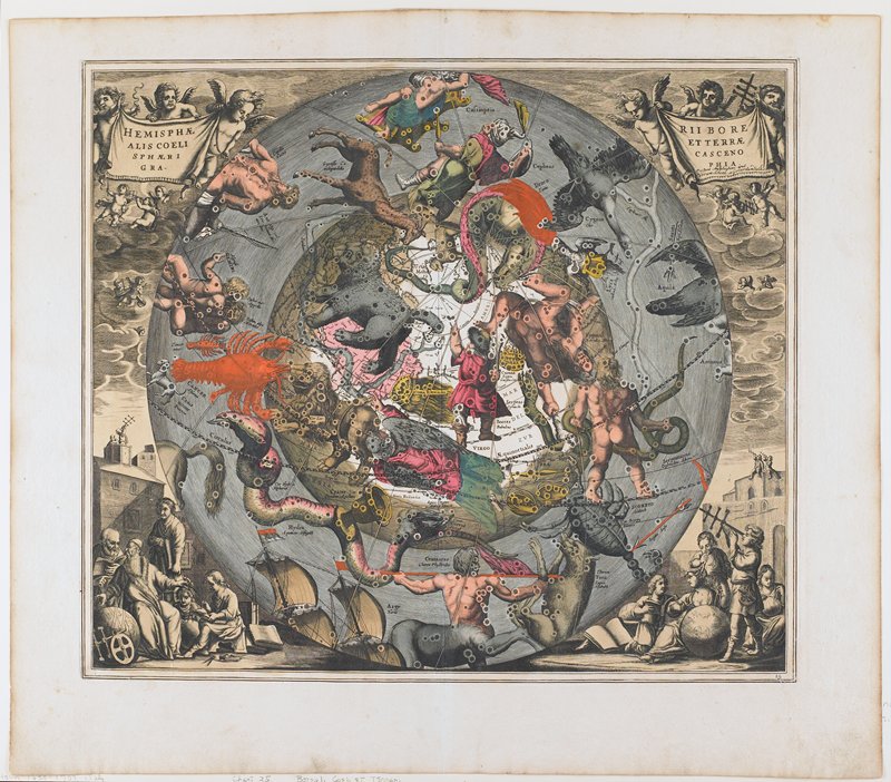 Spherical Scenograph of the Celestial and Terrestrial Northern Hemisphere, Andreas Cellarius, 1660