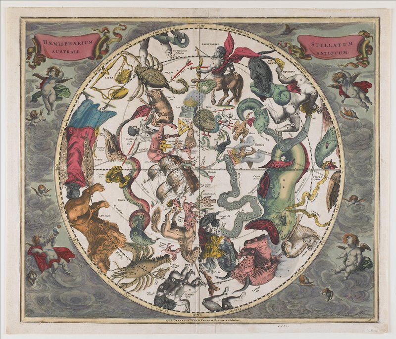 The Southern Stellar Hemisphere of Antiquity, plate 27 from Harmonia Microcosmica, Andreas Cellarius, 1660