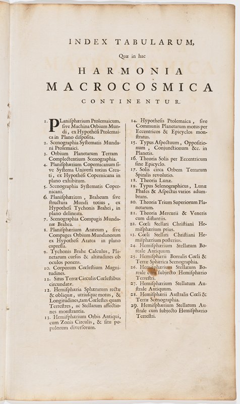 Index Tabularum; Quae in hac/ from Harmonia Macrocosmica, Andreas Cellarius, 1708