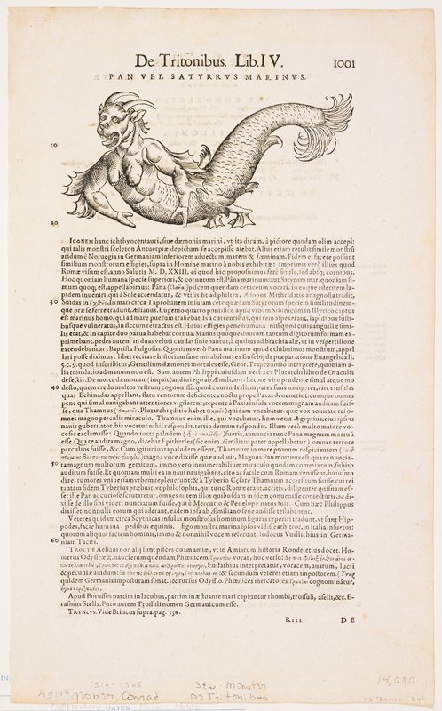 Pan vel Satyrrus Marinus, from Historia Animalium, Conrad Gesner, 1551–87