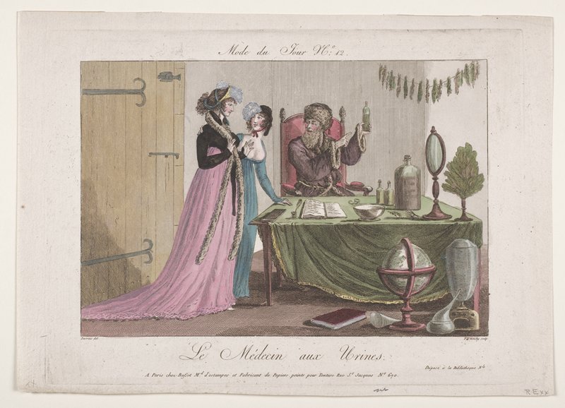 Le Medecin aux Urines, from Modes du Jour, Claude-Louis Desrais, early 19th century