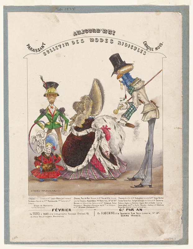 Caricature, from Aujord'hui, Bulletin Des Modes Ridicules, Gerard-Fontallard, February 1838