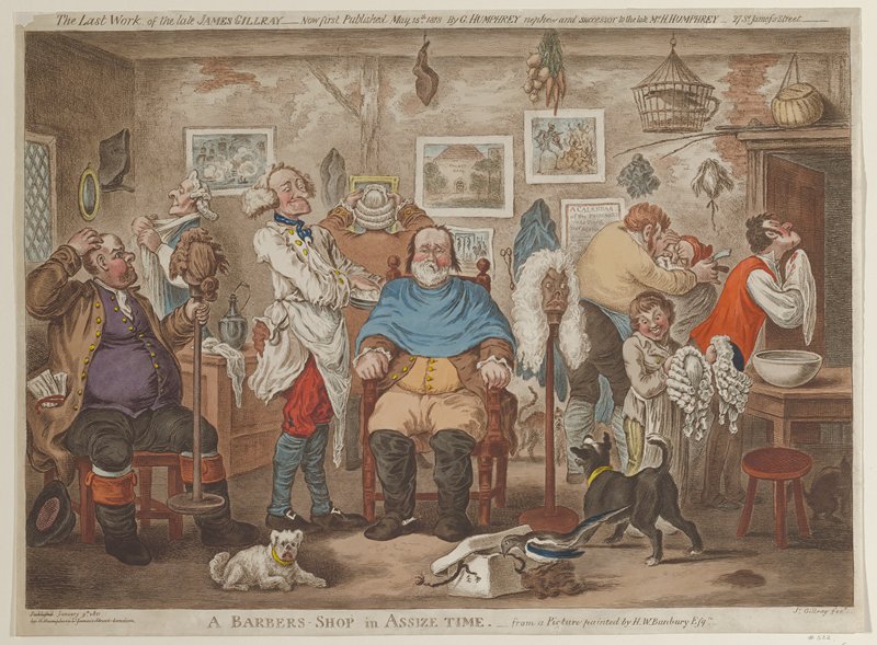 A Barbers-Shop in Assize Time-- from a Picture painted by H.W. Bunbury, Esq., after Henry William Bunbury, May 15, 1818