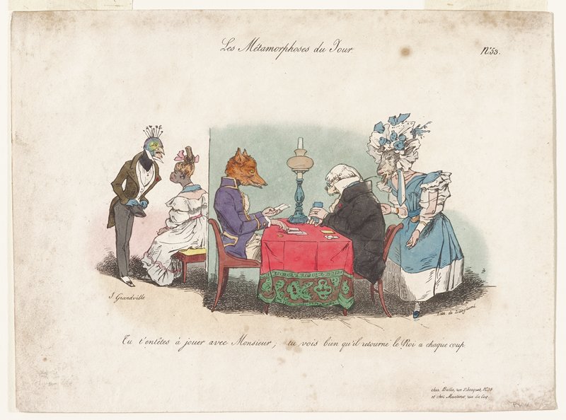 Tu 'entetes a jouer avec Monsieur; tu vois bien qu'il retourne le Roi a chque coup, from Les Metamorphoses du Jour, Les Langlume, c. 1829