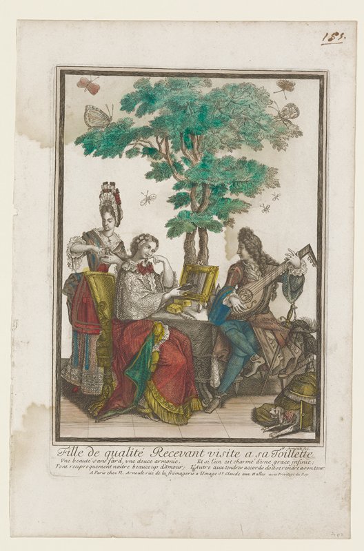 Fille de Qualite Recevant visite a sa Toilette, Nicholas Arnoult, 1680–96