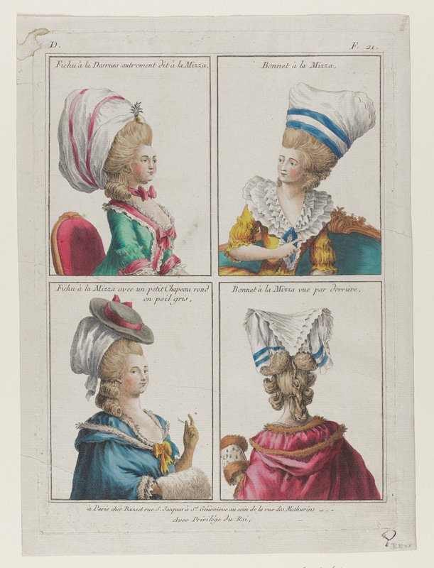 Plate of 4 Coeffures, from Collection d'Habillements, Basset, 1778–88