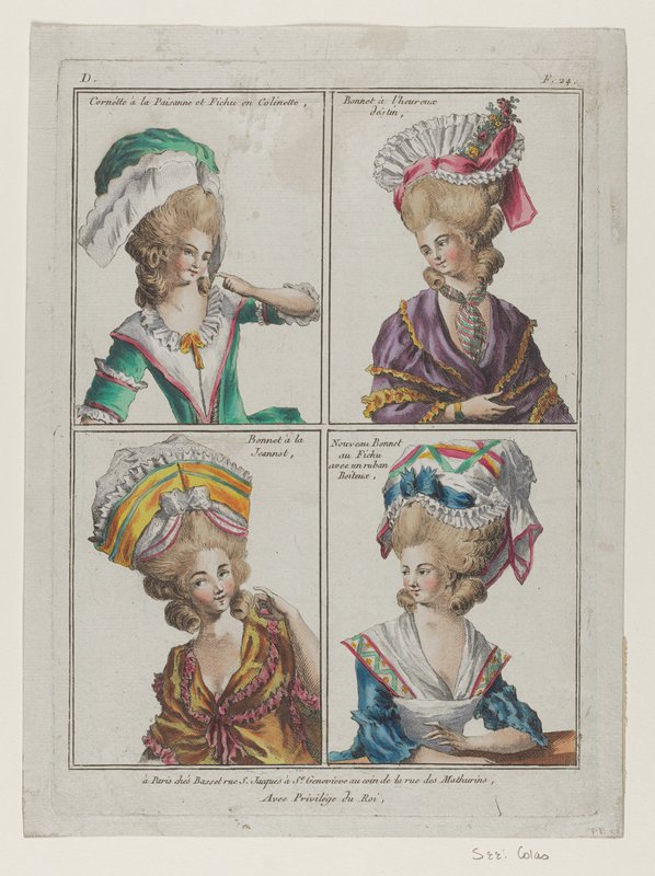 Plate of 4 Coeffures, from Collection d'Habillements, Basset, 1778–88