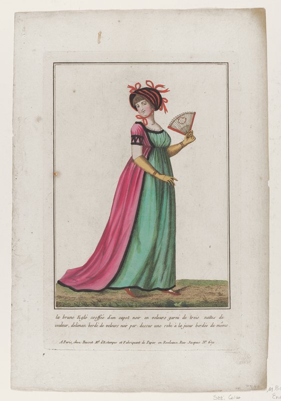 La brune Egle coeffee d'un capot noir...., from Costume Francais, Basset, 18th century