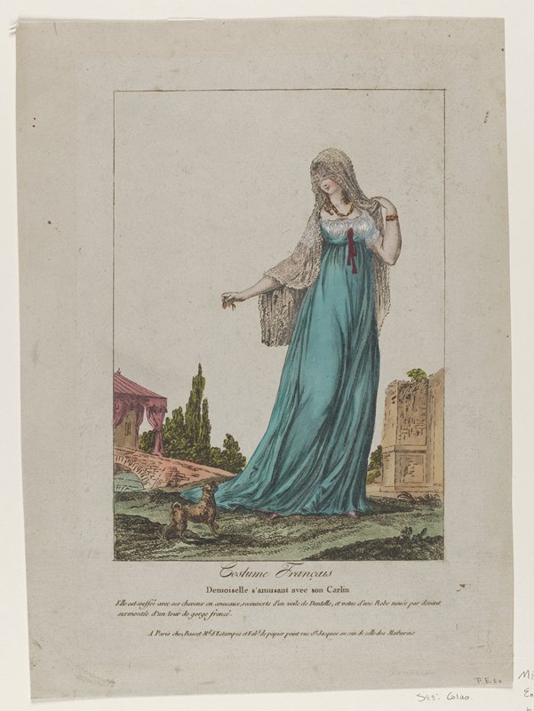 Damoiselle s'amusant avec son Carlson, from Costume Francais, Basset, 18th century
