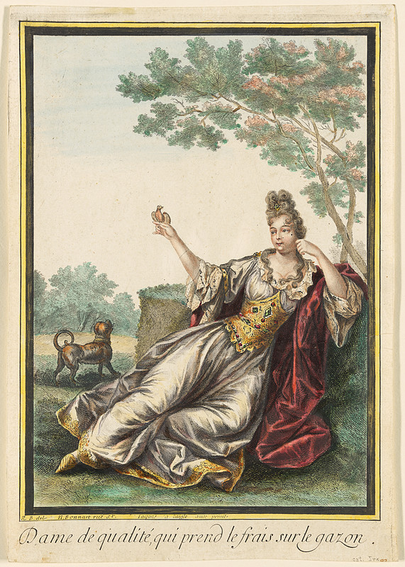 Dame de qualite qui prend le frais sur le gazon, Robert Bonnart, 1682–1718