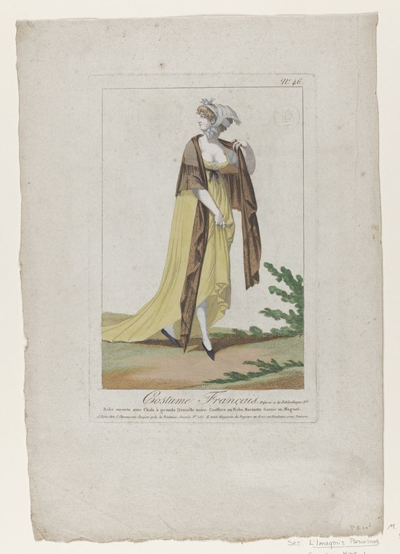 Robe ouverte avec Chals à grande Dentelle noire... from Costume Français, Jacques-François Chereau, 18th century