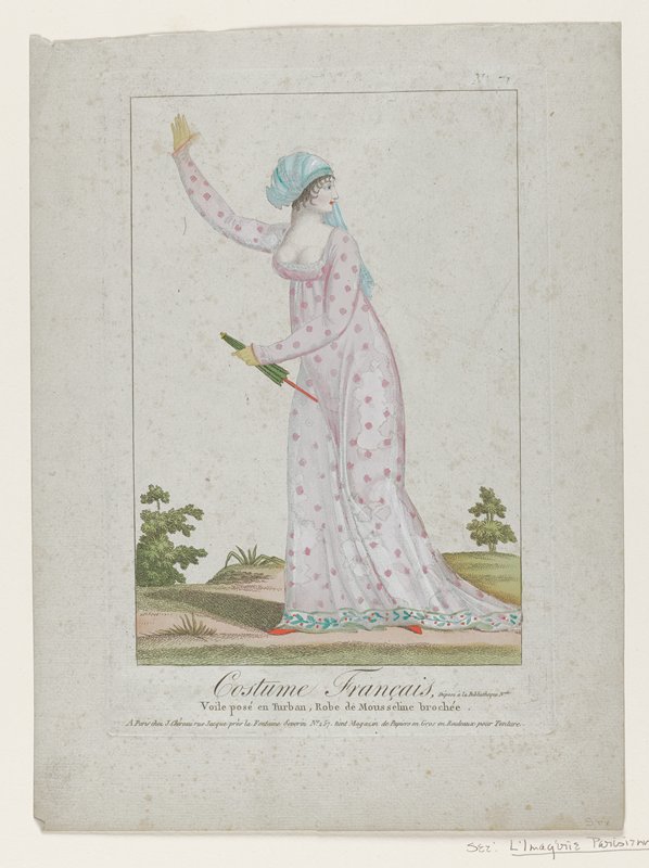 Voile posé en Turban, Robe de Mousseline brochée, from Costume Français, Jacques-François Chereau, 18th century