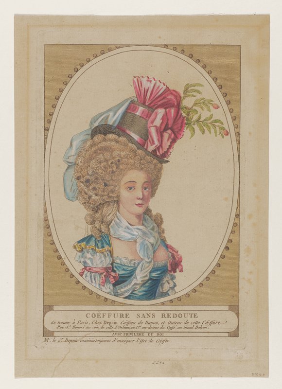 Coeffure sans Redoute, from a set of 4 Headdresses, Depain, c. 1790