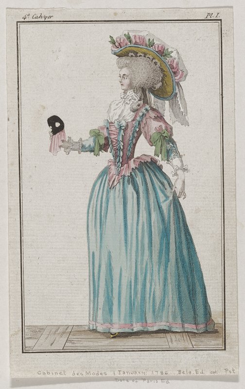 Plate I from Cabinet des Modes, Quatrième Cahier, 1 Janvier 1786, A.B. Duhamel, January 1, 1786