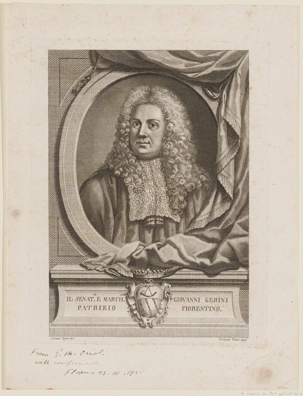 Il Senat.re E. March.se Giovanni Gerini Patrizio Fiorentino.  Portrait., Saverio Manetti, 1767–76