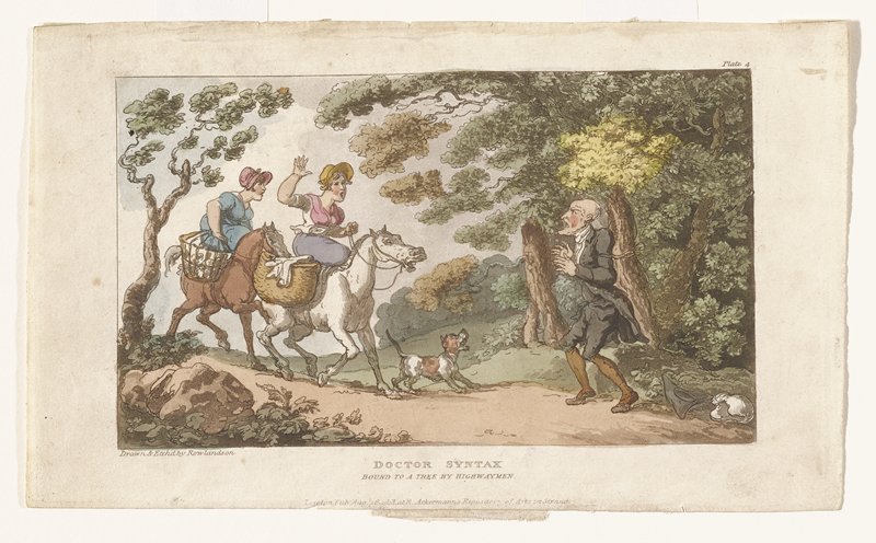 Doctor Syntax Bound to a Tree by Highwaymen, Thomas Rowlandson, August 16, 1813
