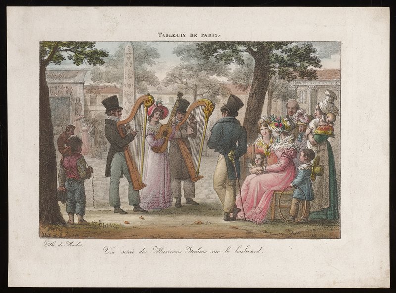 Une soiree des Musiciens Italiens sur le boulevard, Jean Henri Marlet, early 19th century