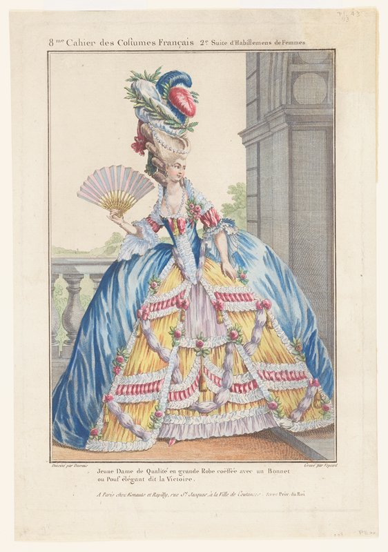 Jeune Dame de Qualite en grande Robe..., from 8 Cahier des Costumes Francois, 2nd Suite d'Habillemens de Femmes, Claude-Louis Desrais, 1777–78
