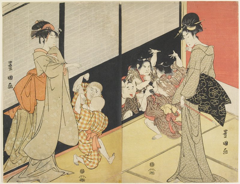 Children Delighting in their Reflection, Utagawa Toyokuni, 1810s