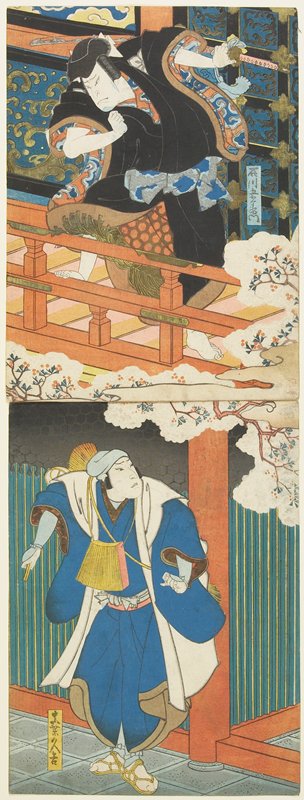 (Nakamura Utaemon II as Ishikawa Goemon, Mimasu Daigorō IV as Mashiba Hisayoshi), Utagawa Hirosada, 19th century