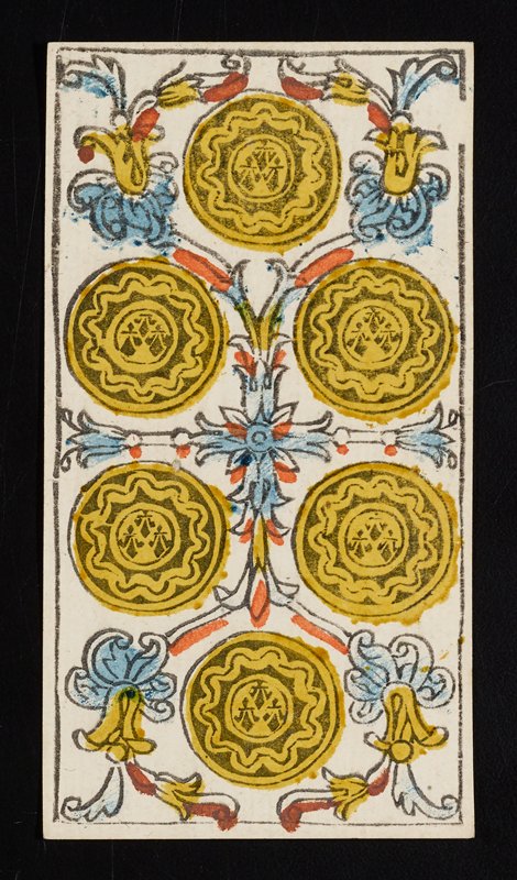 Six of Coins, Claude Burdel, 1751