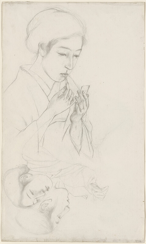 Study of women's faces (recto); Study for Woman Holding a Lip Brush (verso), Hashiguchi Goyō, before February 1920